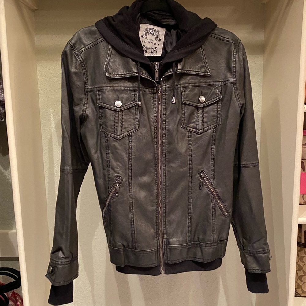 Made By Johnny Charcoal Faux Leather Jacket